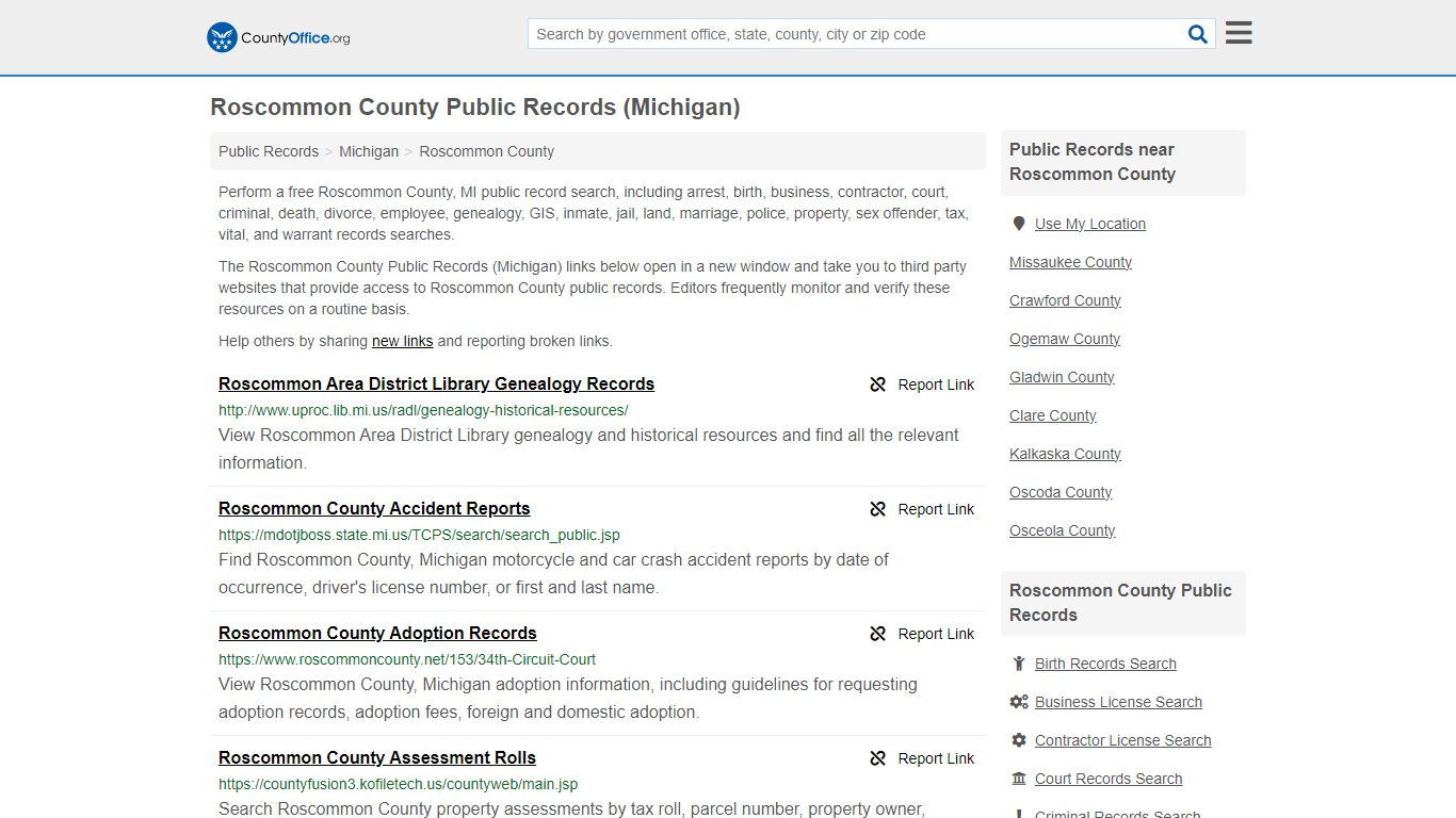 Public Records - Roscommon County, MI (Business, Criminal, GIS ...