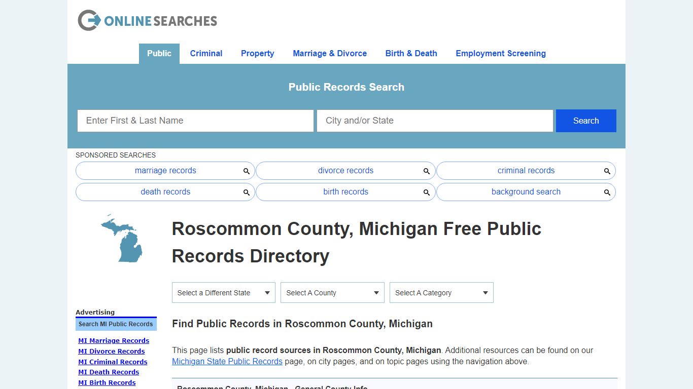 Roscommon County, Michigan Public Records Directory