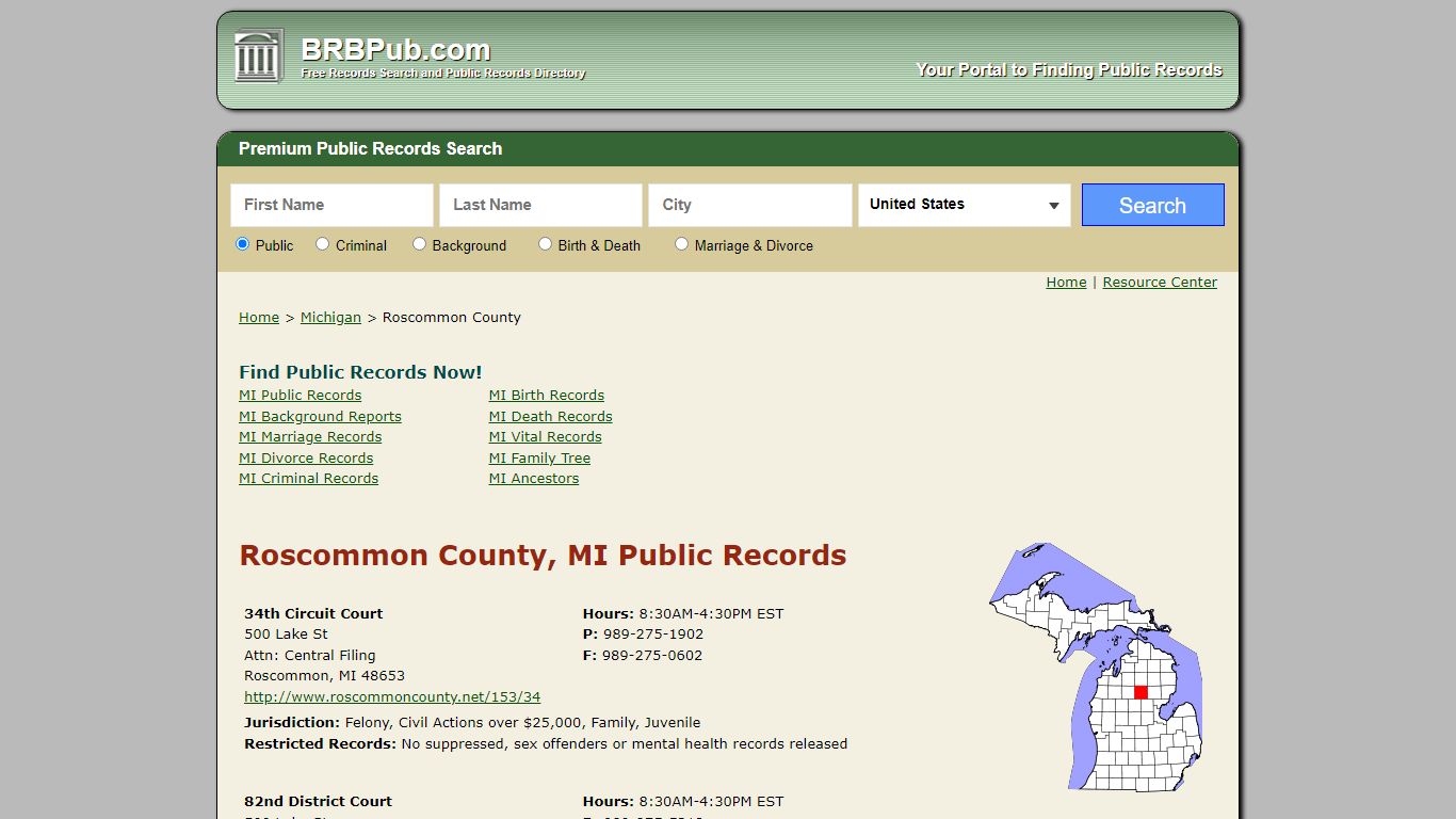 Roscommon County Public Records | Search Michigan Government Databases